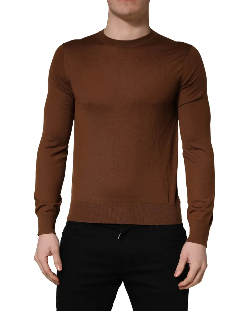 Dolce & Gabbana Brown Cashmere Men Crew Neck Pullover Sweater Clothing Brown