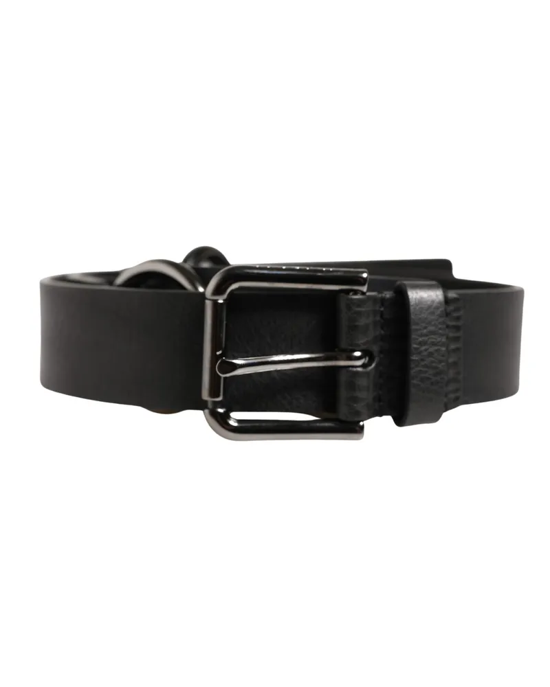 Dolce & Gabbana Black Leather Silver Chain Waist Men Belt Calf Black
