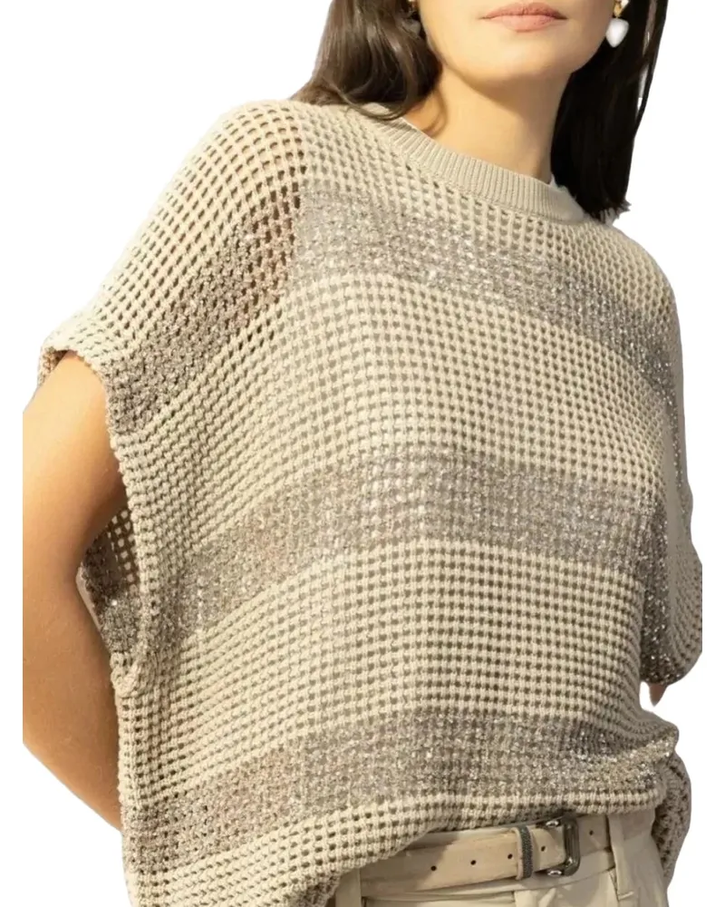 Brunello Cucinelli Open-Knit Cotton Sweater — Beige Beige
