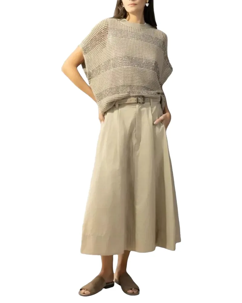 Brunello Cucinelli Open-Knit Cotton Sweater — Beige Beige