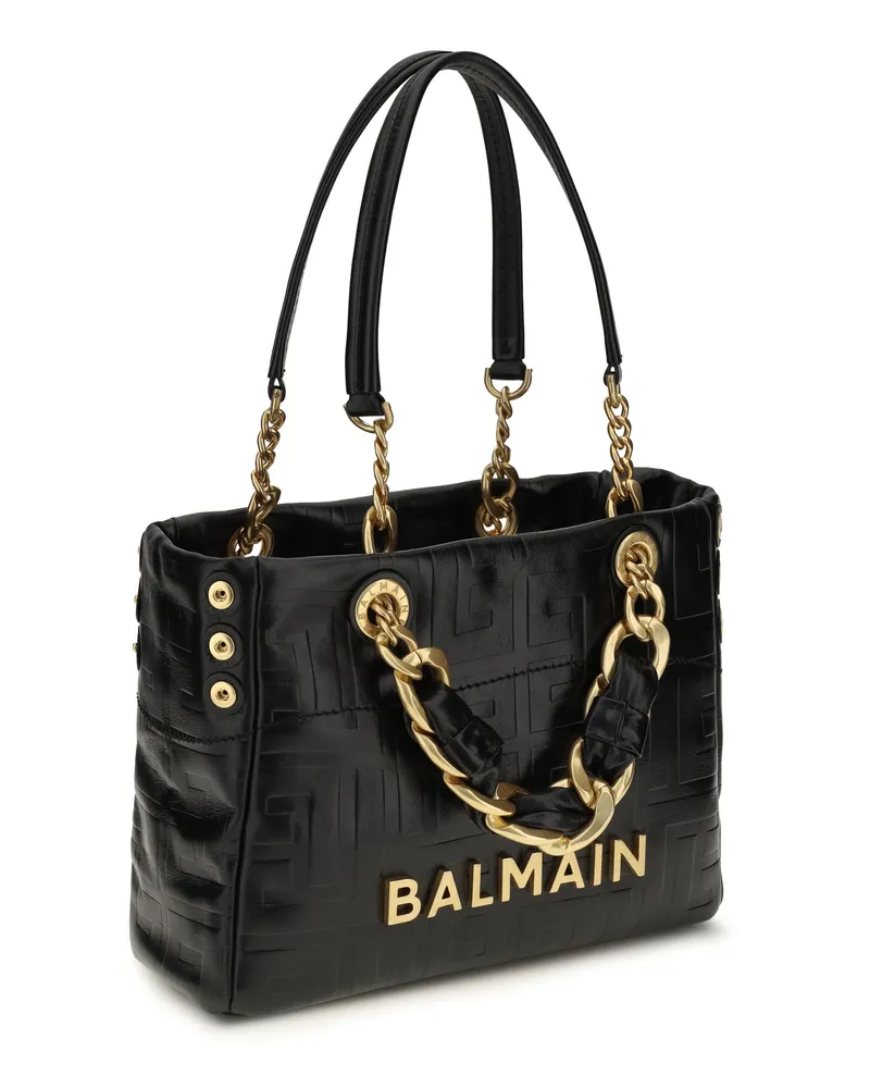 Balmain Women's Small Cabas 1945 Tote Bag Noir Calf Leather Bos Taurus Shoulder Black