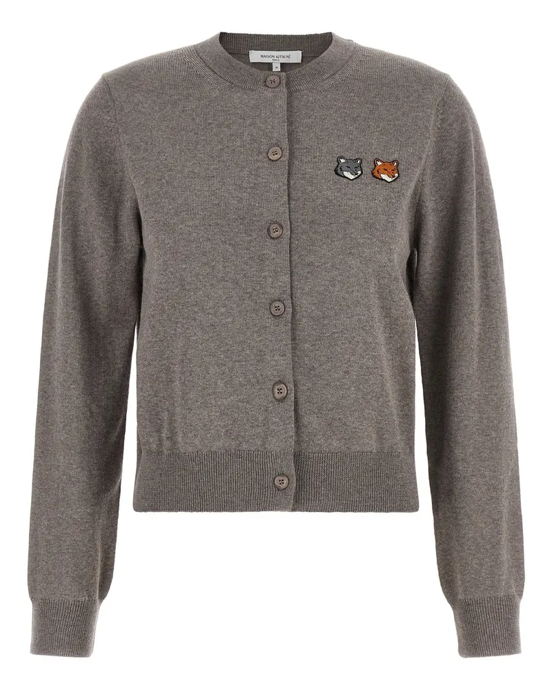 Kitsuné Double Fox Head Embroidered Cardigan — Gray Gray