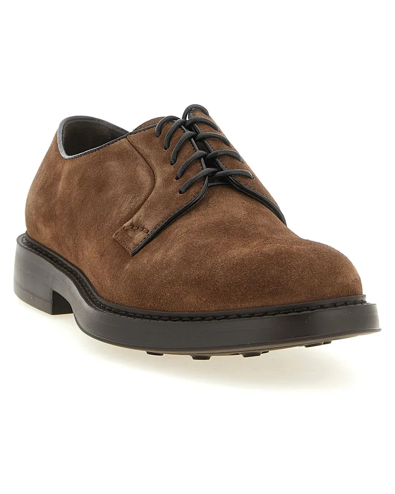 Doucal´s Suede Lace-Up Derby Shoe — Brown Brown