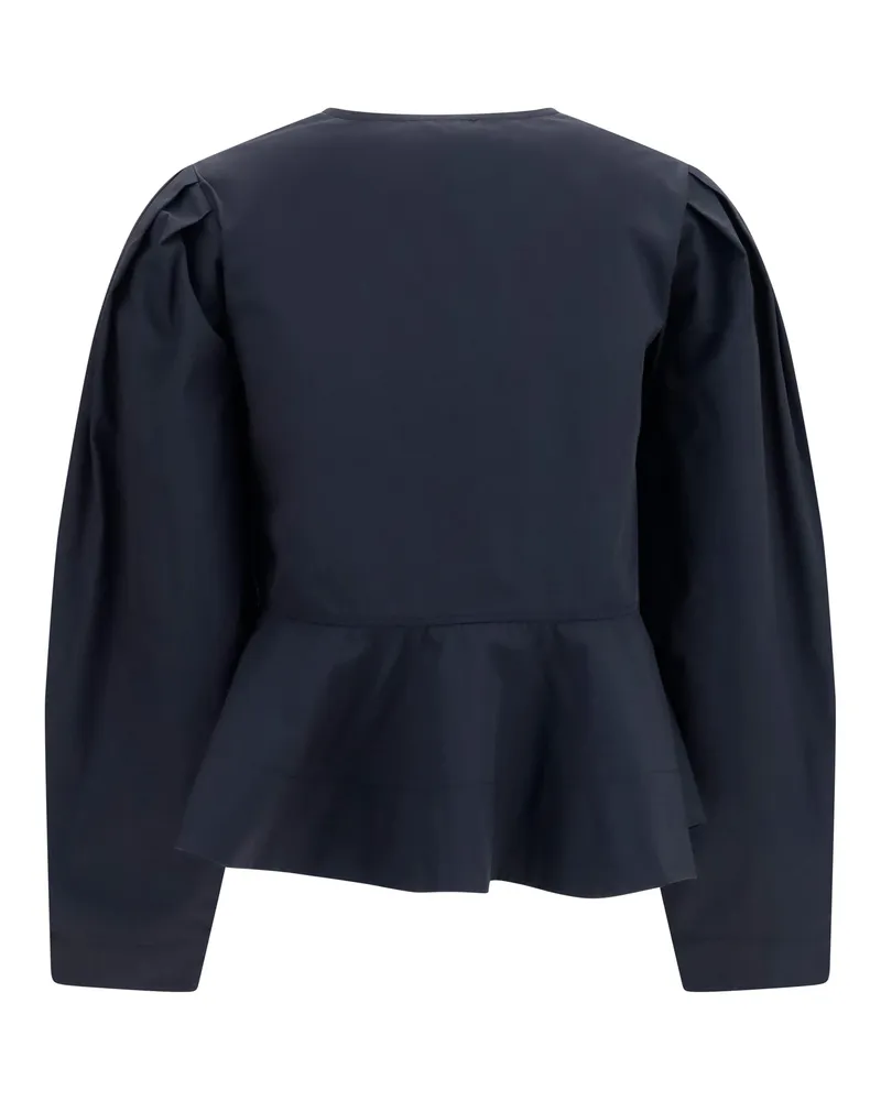 Ganni Women's Cotton Poplin Blouse With Bows Black Shirt Black