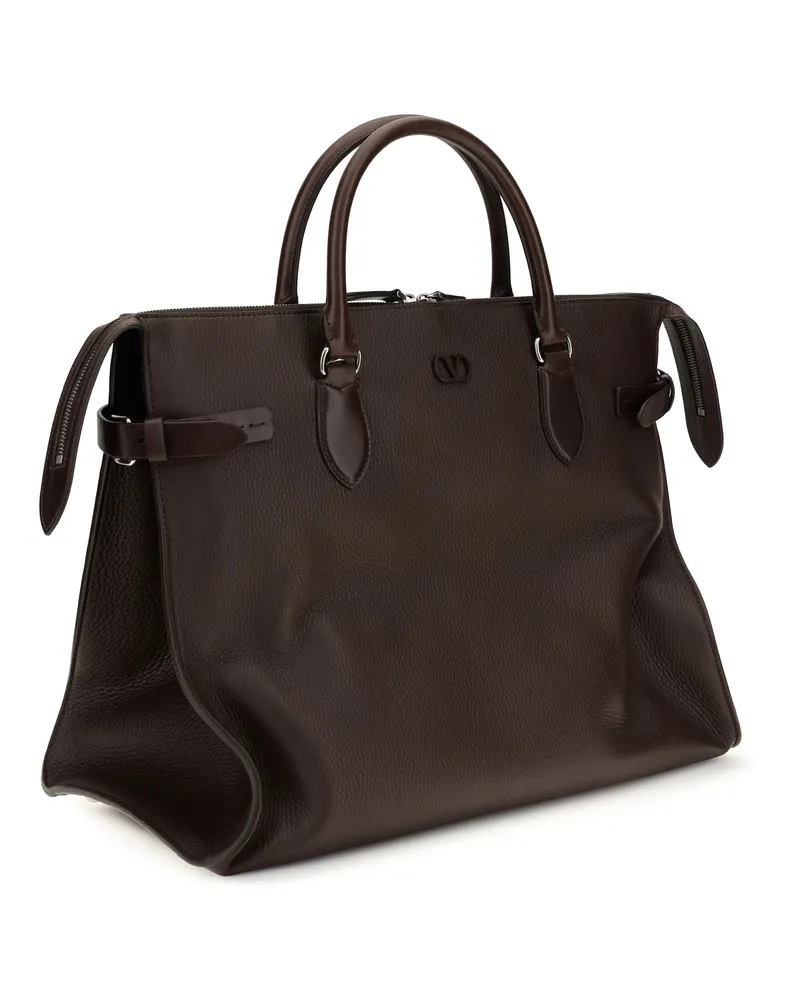 Valentino Garavani Men's Large Antibes Top Handle Bag Marrone Scuro-Oak Brown Calf Leather Bos Taurus Shoulder Scuro/oak Brown