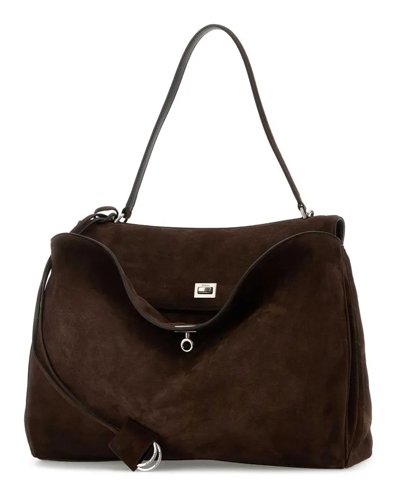 Balenciaga Men's Dark Brown Suede Large Rodeo Handbag Light Espresso Borse A Mano Brown