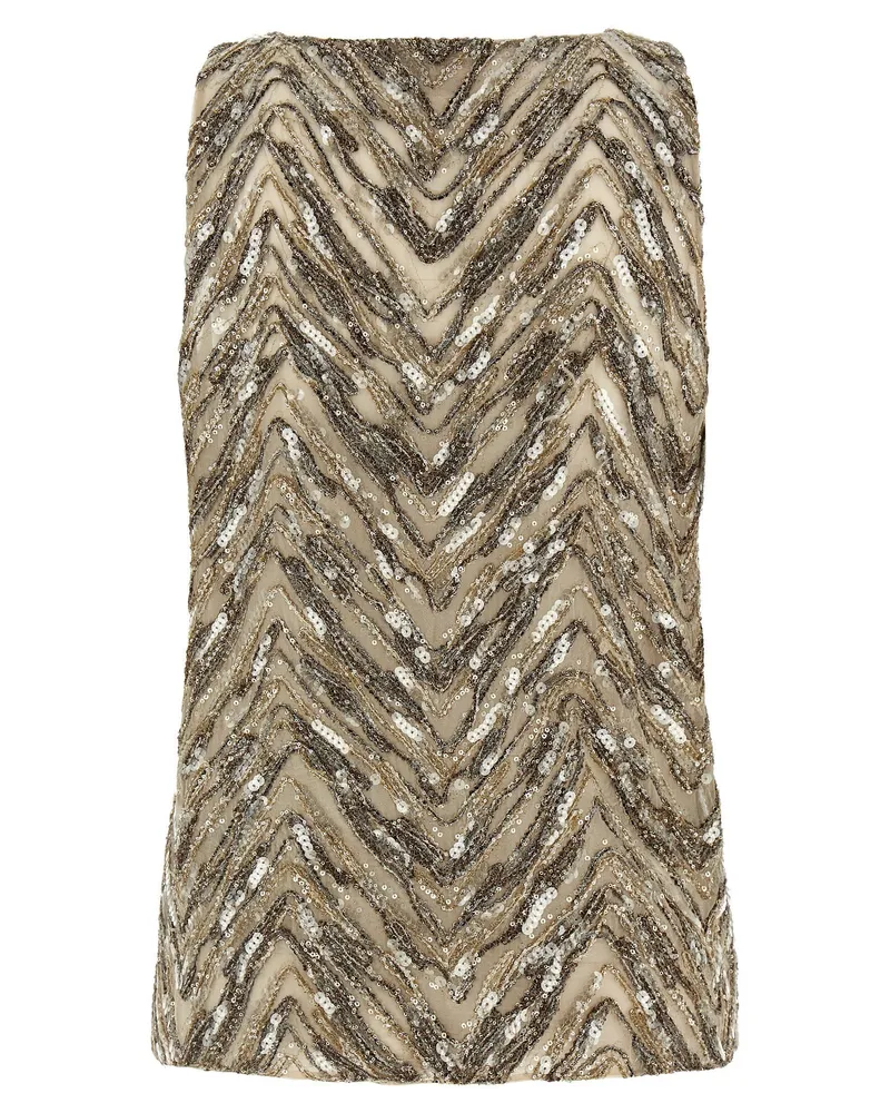 Brunello Cucinelli Chevron Sequin Embroidered Tank Top — Beige Beige