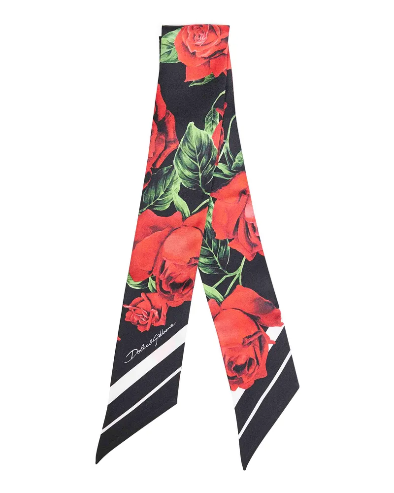 Dolce & Gabbana Silk Twill Rose Print Scarf — Red Red