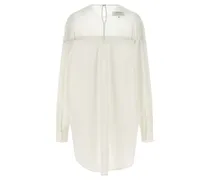 Semi-Transparent Tulle Insert Blouse — White