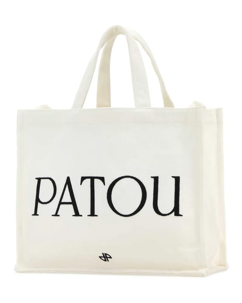 Patou Women's White Canvas Shopping Bag Exterior: Cotton Borse A Mano White