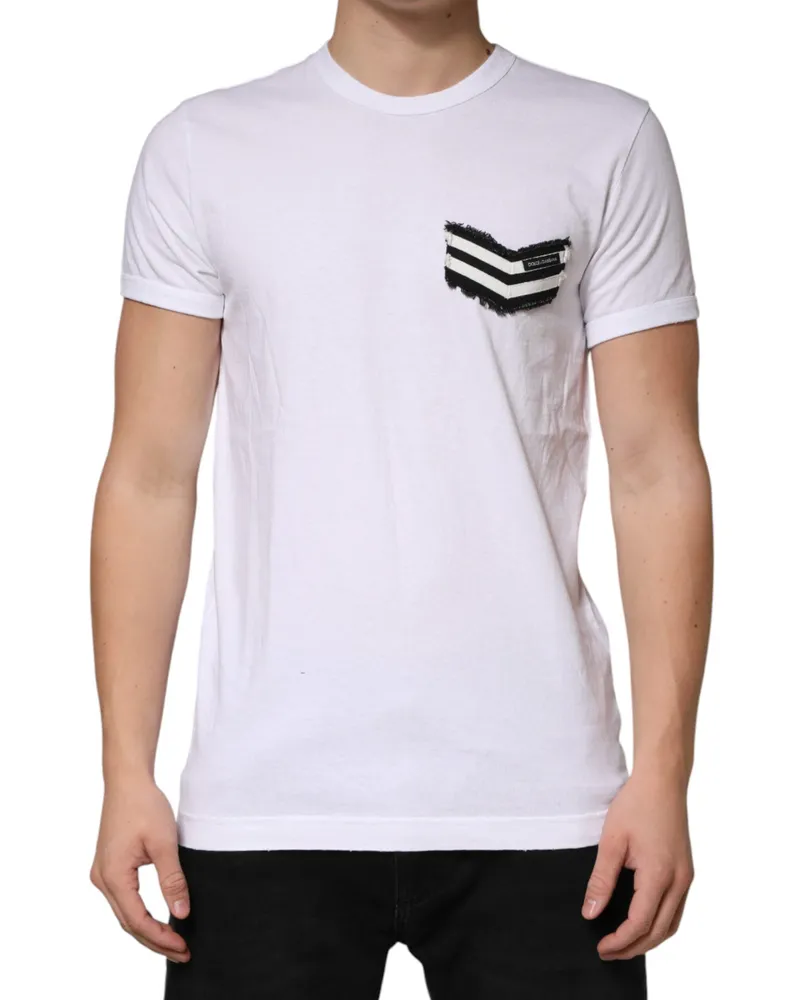 Dolce & Gabbana Men's Striped Cotton Crew Neck T-Shirt White White