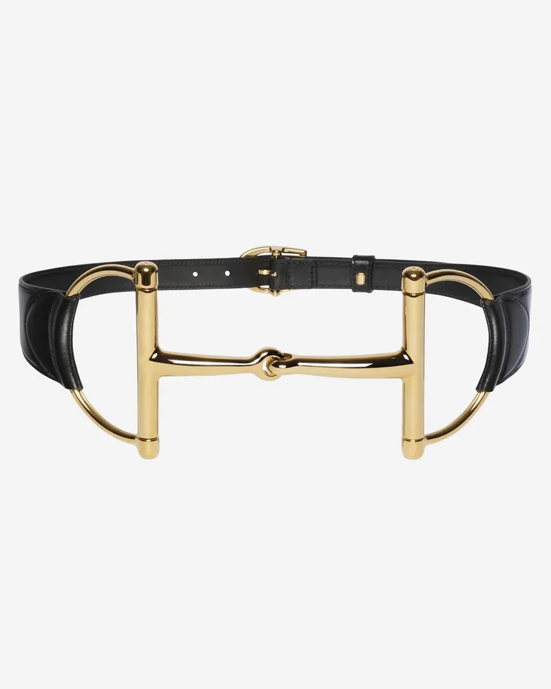 Gucci Women's Wide Belt With Oversized Clasp Black Calf Skin Black