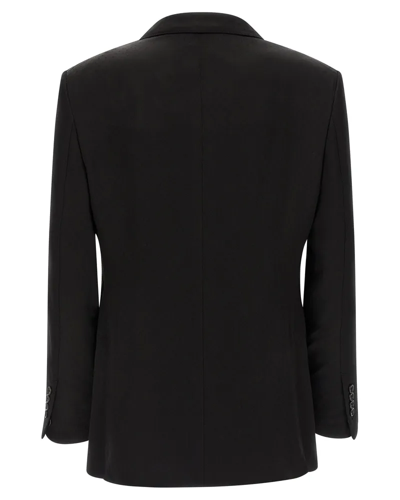 Tom Ford Double-Breasted Tone-on-Tone Polka Dot Blazer — Black Black