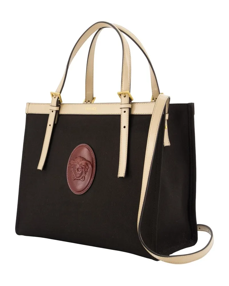 Versace Women's Medium Shopper Bag -  Leather Black Calfskin Totes-Shopping-Bags Black
