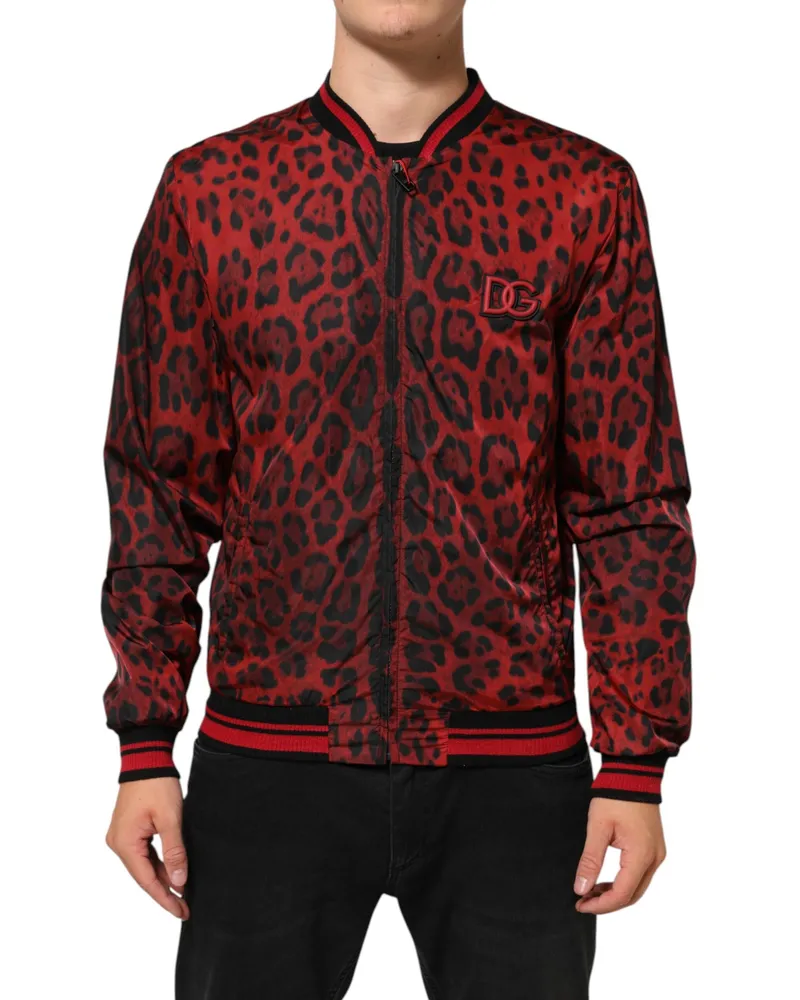 Dolce & Gabbana Red Leopard Print Full Zip Bomber Men Jacket Clothing Red