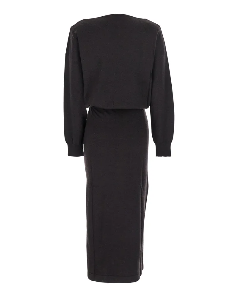 P.A.R.O.S.H. Women Brown Dress With Boat Neck Wool Black