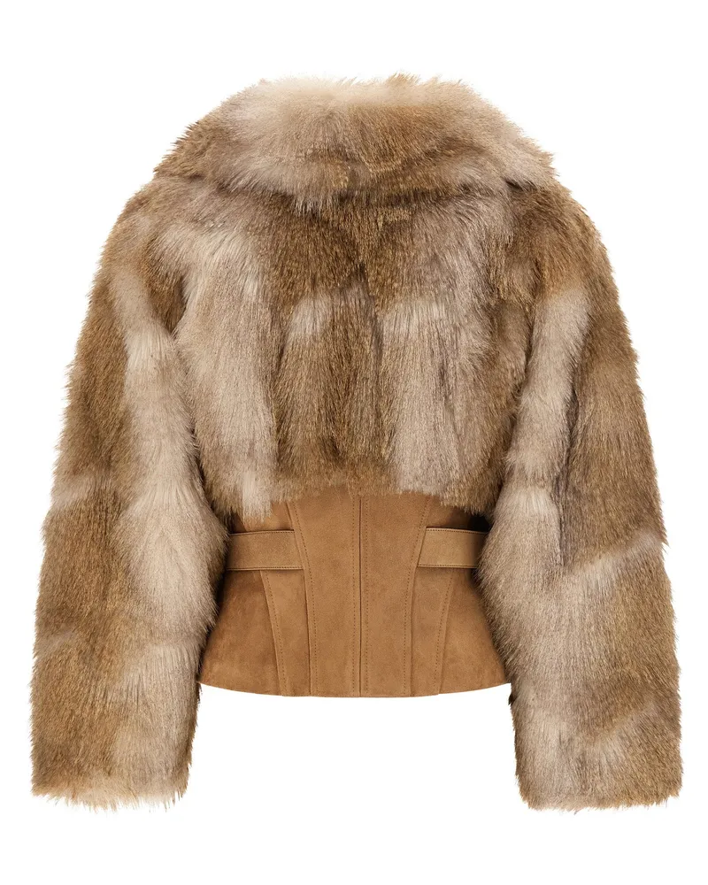 Elisabetta Franchi Fur-Effect and Suede Bustier Jacket — Beige Beige
