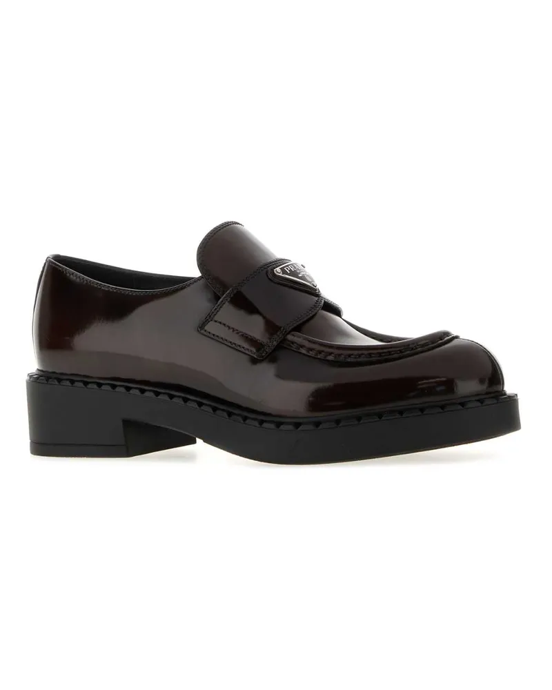 Prada Women's Dark Brown Leather Loafers Bruciato Mocassini Brown