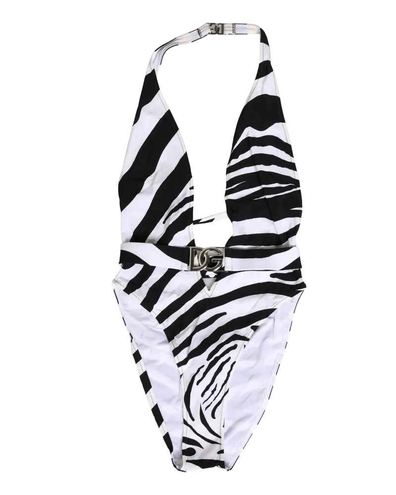 Dolce & Gabbana Women's Black White Zebra Deep V-Neck One Piece Swimwear And Elastane Nylon Clothing Multicolor