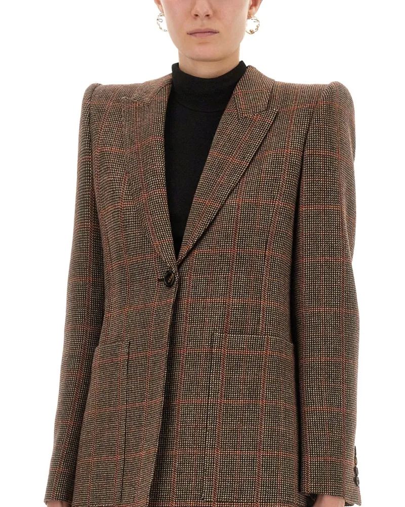 Chloé Plaid Wool Tailored Jacket — Brown Brown