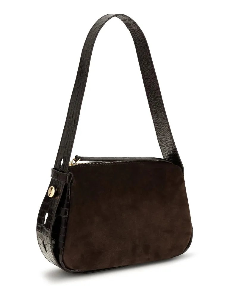 Tory Burch Women's Romy Suede Small Shoulder Bag Dark Cocoa Brown
