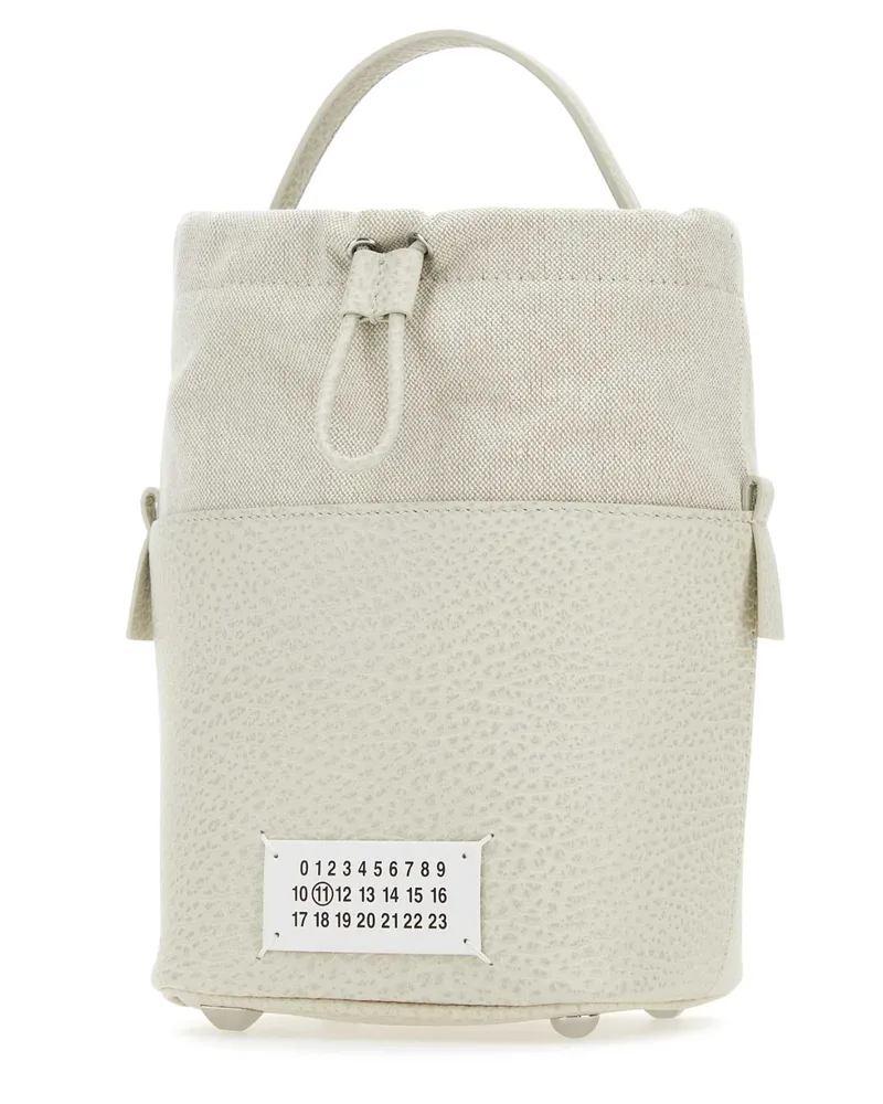 Maison Margiela Women's Chalk Leather And Canvas Mini 5ac Bucket Bag H9677 Borse A Secchiello Beige
