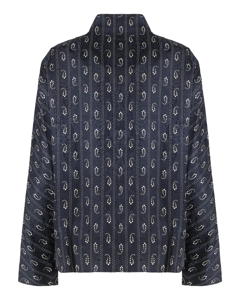 Tory Burch Women's Blouse Jacquard Viscose-Silk Navy Blouses Shirt Navy