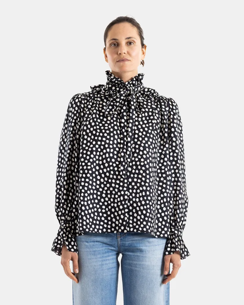 Chloé Women's Polka Dot Blouse With Lavallière Collar Black Top Black