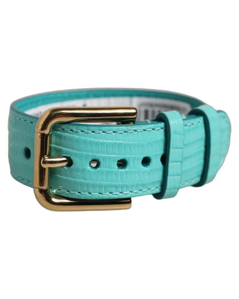 Dolce & Gabbana Women's Blue Textured Leather Gold Buckle Belt Strap Bracelet Light Calf Blue