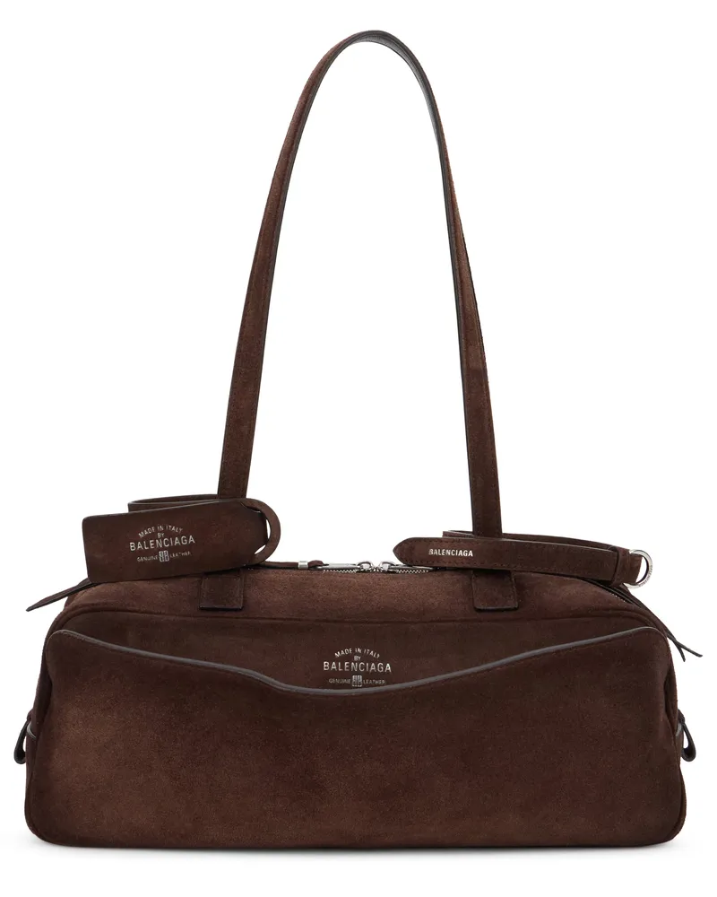 Balenciaga Women's Bowling Bag Carrie Suede Brown Calfskin Handbags Hand Brown