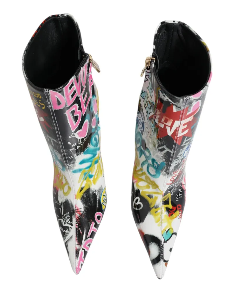 Dolce & Gabbana Women's Multicolor Graffiti Keira Mid Calf Boots Shoes Lamb Leather Multicolor