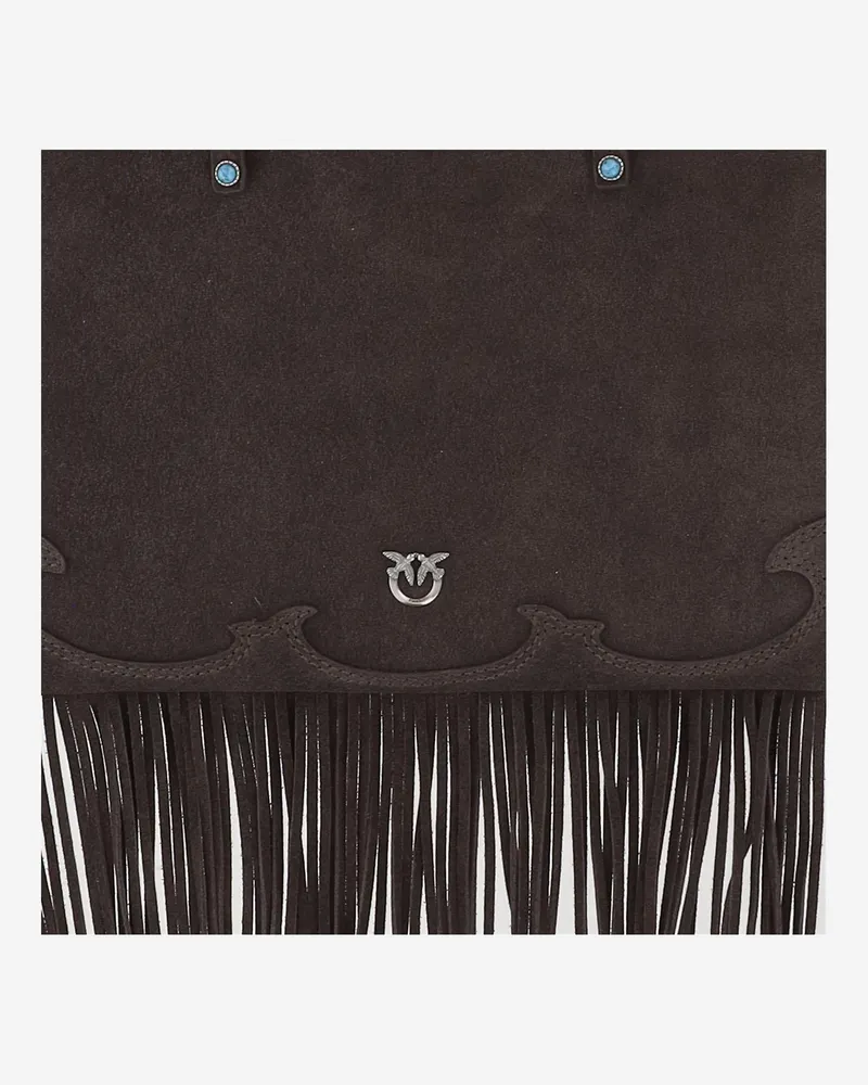 Pinko Women's Suede Shopping Bag Brown Leather Tote Brown