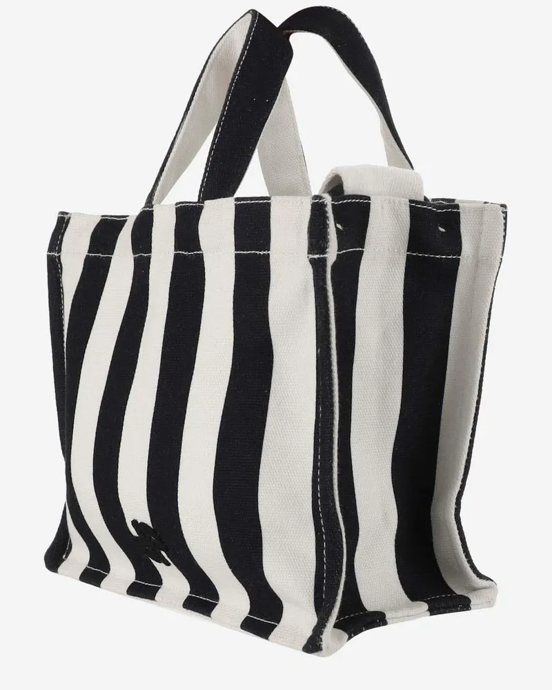 Patou Women's Small Cotton Canvas Tote Bag White, Black Shoulder Multicolor