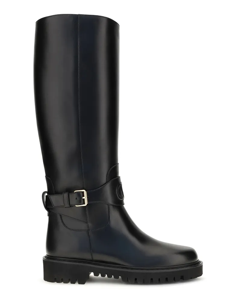 Valentino Garavani Women's Calfskin High Boots Vlogo Signature Black Calf Leather Black