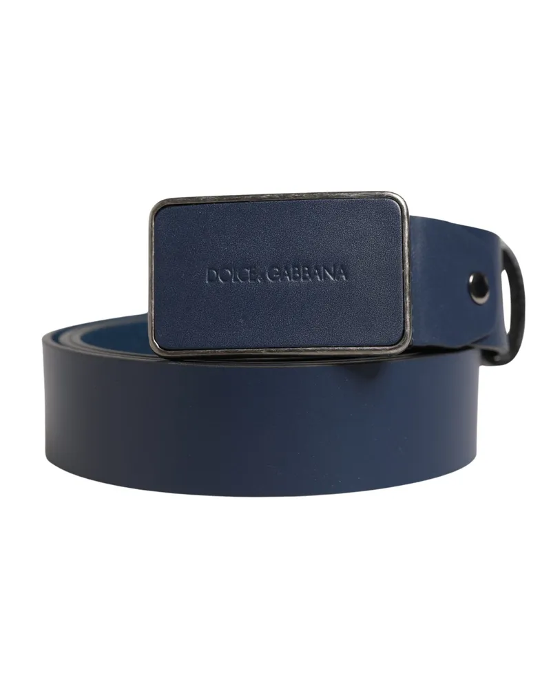 Dolce & Gabbana Blue Leather Logo Metal Buckle Men Belt Calf Blue