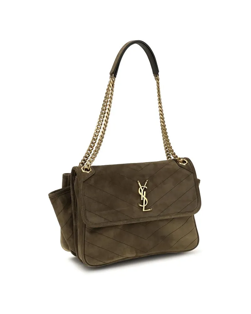 Saint Laurent Women's Bicolor Suede Leather Shoulder Bag Brown