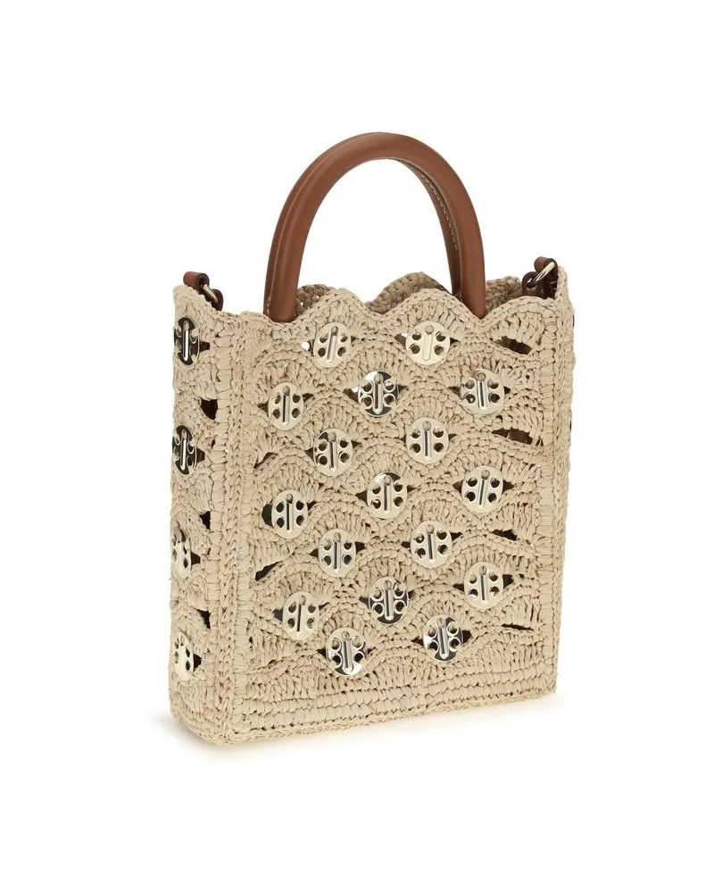 Paco Rabanne Raffia Top Handle Bag — Beige Beige