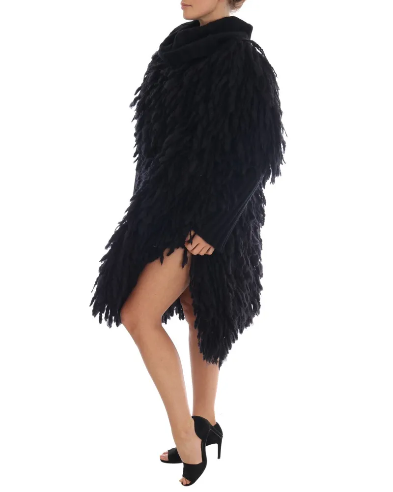 Dolce & Gabbana Women Fringed Wool And Cashmere Coat Black Polyester Black