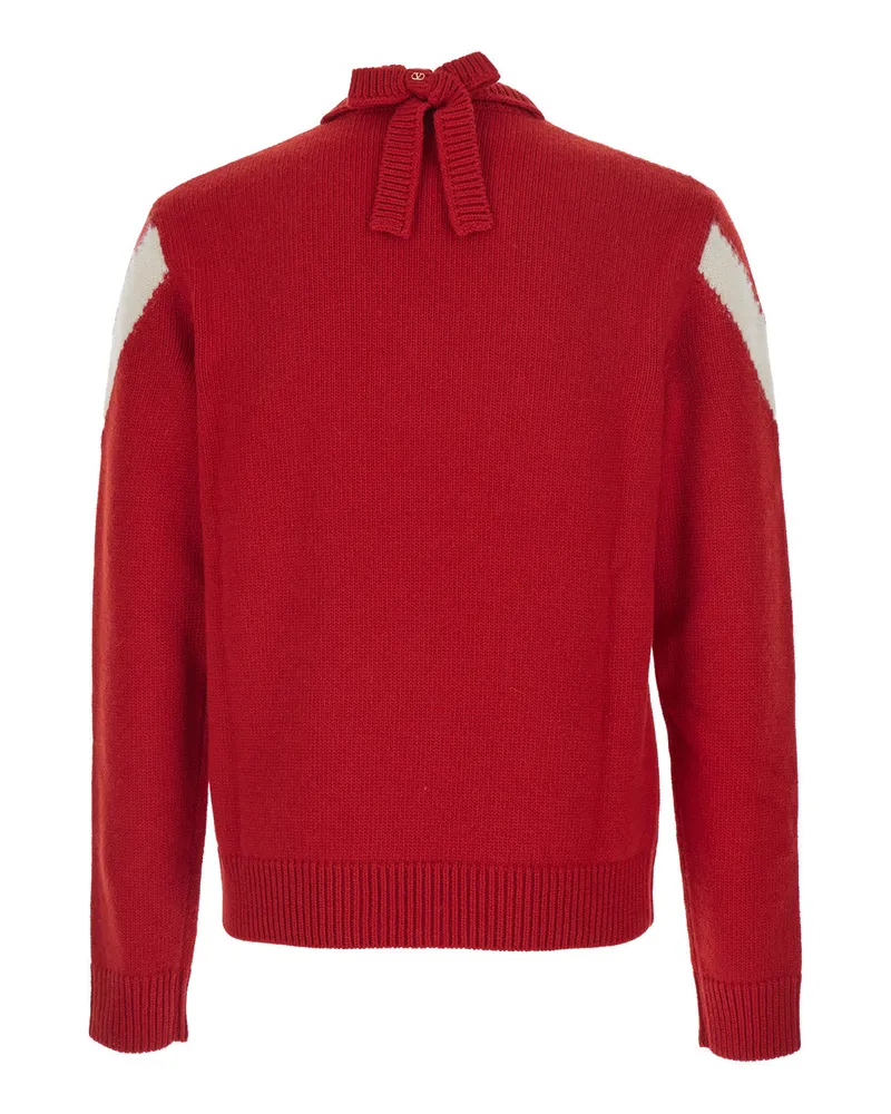 Valentino Garavani V-Neck with Chevron Stripe Sweater — Red Red