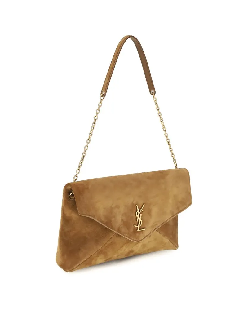 Saint Laurent Suede Shoulder Bag — Beige Beige