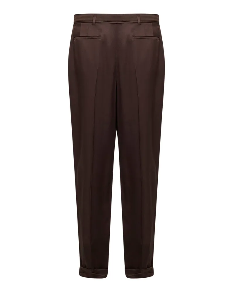 Saint Laurent Men's Trousers Slim-Fit Silk Satin Chocolate Brown Brown