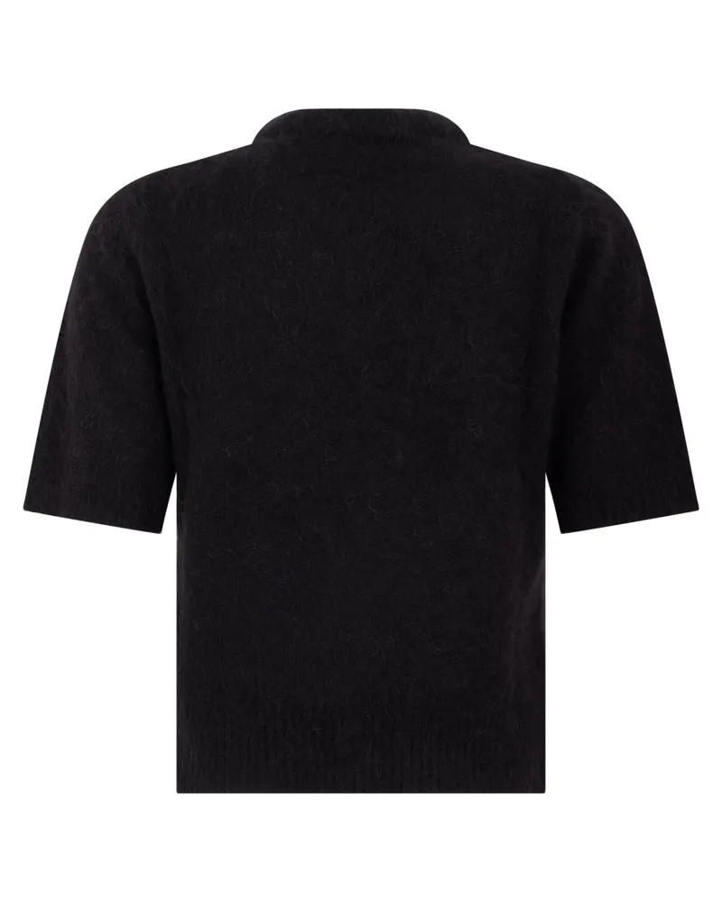Ganni Women Short-Sleeve Alpaca Sweater Black Wool Black