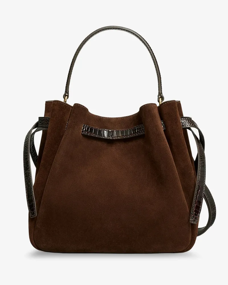 Tory Burch Women's Bucket Bag Romy Brown Suede Shoulder Brown