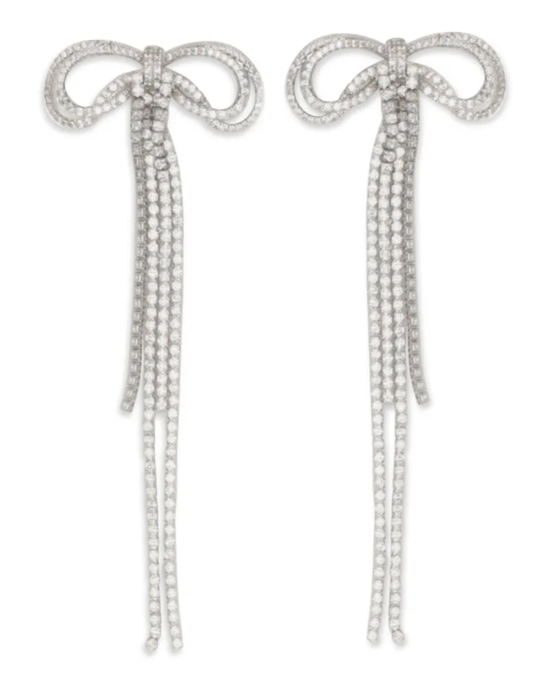 Self-Portrait Women's Earrings Double Crystal Bow Silver Brass Silver