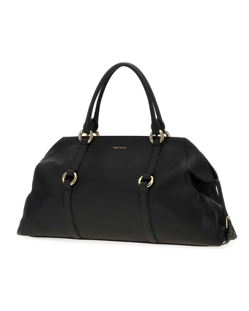 Alexander McQueen Men's Black Leather Farringdon Maxi Handbag Blackgold Calf Skinbrass Borse A Mano Black