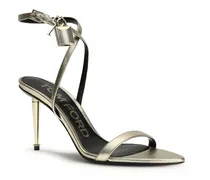 Women's Padlock Sandal Gold Calf Leather Bos Heels