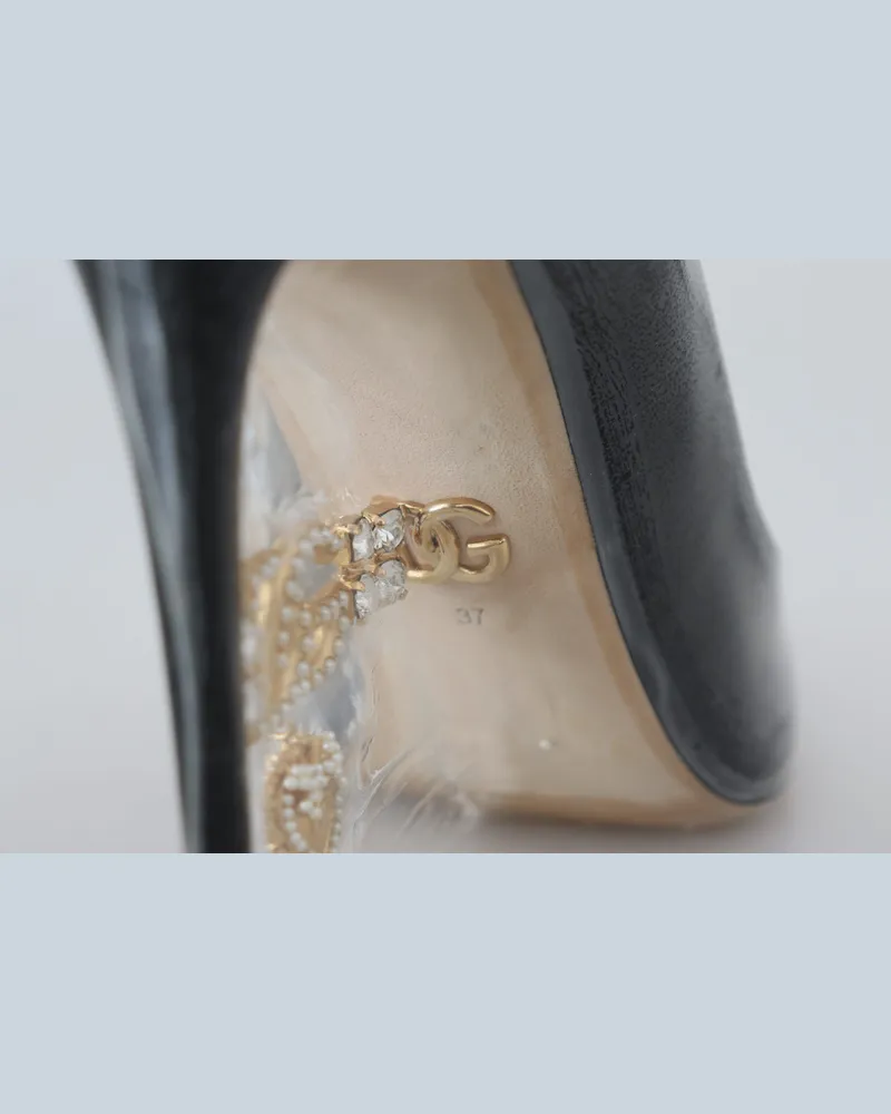 Dolce & Gabbana Women's Black Leather Heels Pumps Plastic Wrapped Shoes Pvc Black