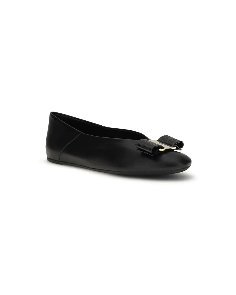 Ferragamo Women's Black Calf Leather Bos Taurus Ballet Flats Black