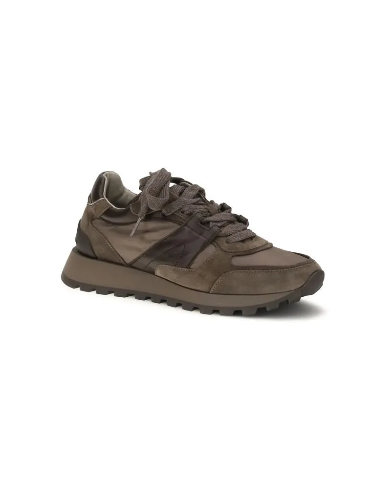 Brunello Cucinelli Women's Brown Calf Leather Bos Taurus Athletic Sneakers Brown