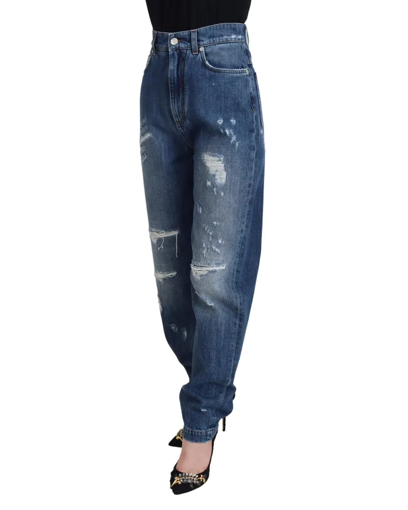 Dolce & Gabbana Women Blue Washed Cotton Tattered Denim Jeans Clothing Blue